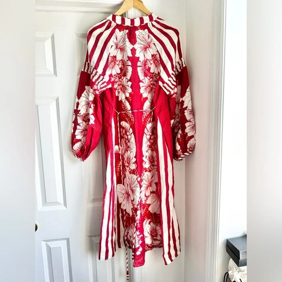 strapless open back dress Red Floral Chains Stripes Midi Dress – FARM Rio
